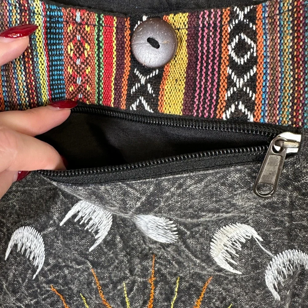 NWT Rising International Boho Hobo Bag Butterfly Moon Phases Handcrafted Nepal